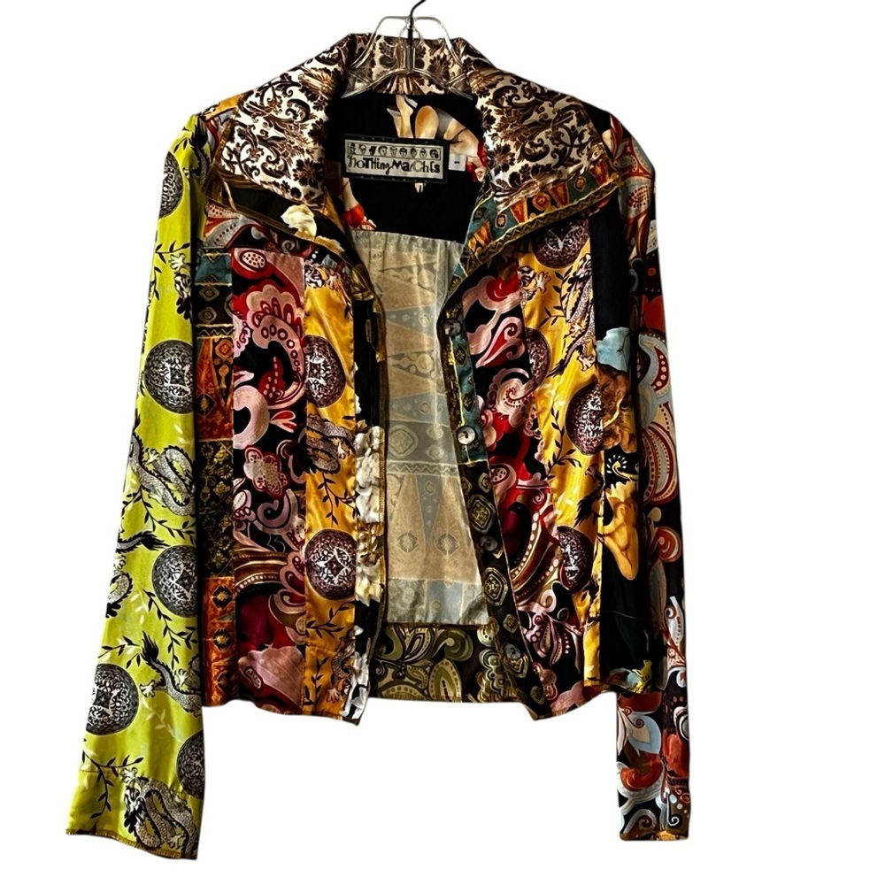 Nothing Matches 90s Baroque Patchwork Satin Jacket  Medium boho y2k art to wear - Picture 15 of 15
